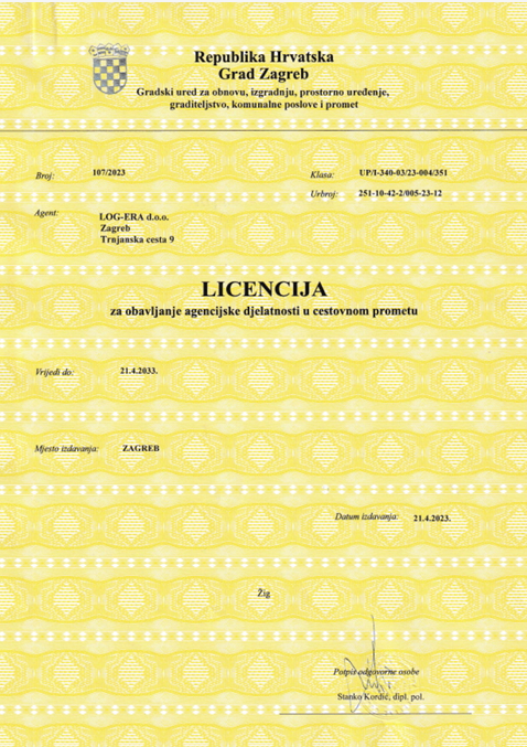 Licenca za obavljanje agencijske djelatnosti u cestovnom prometu